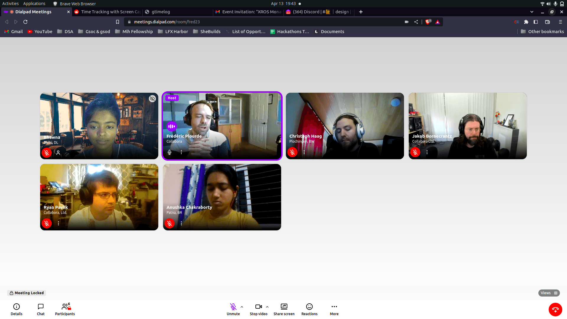 Video call with Bhawna, Anushka, and Collabora team members during the XROS Fellowship