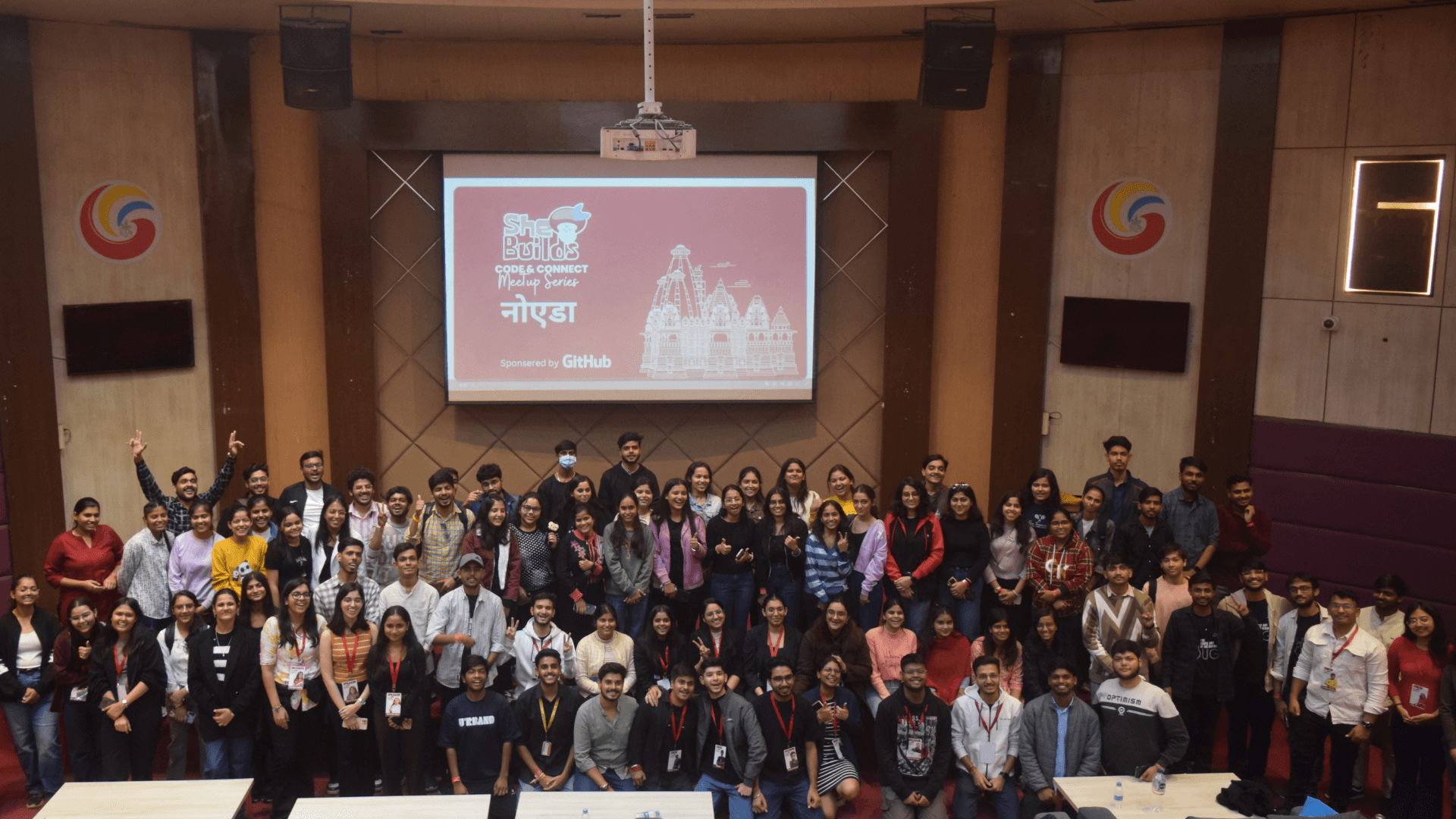 Large group of attendees at the SheBuilds Code and Connect meetup in Noida